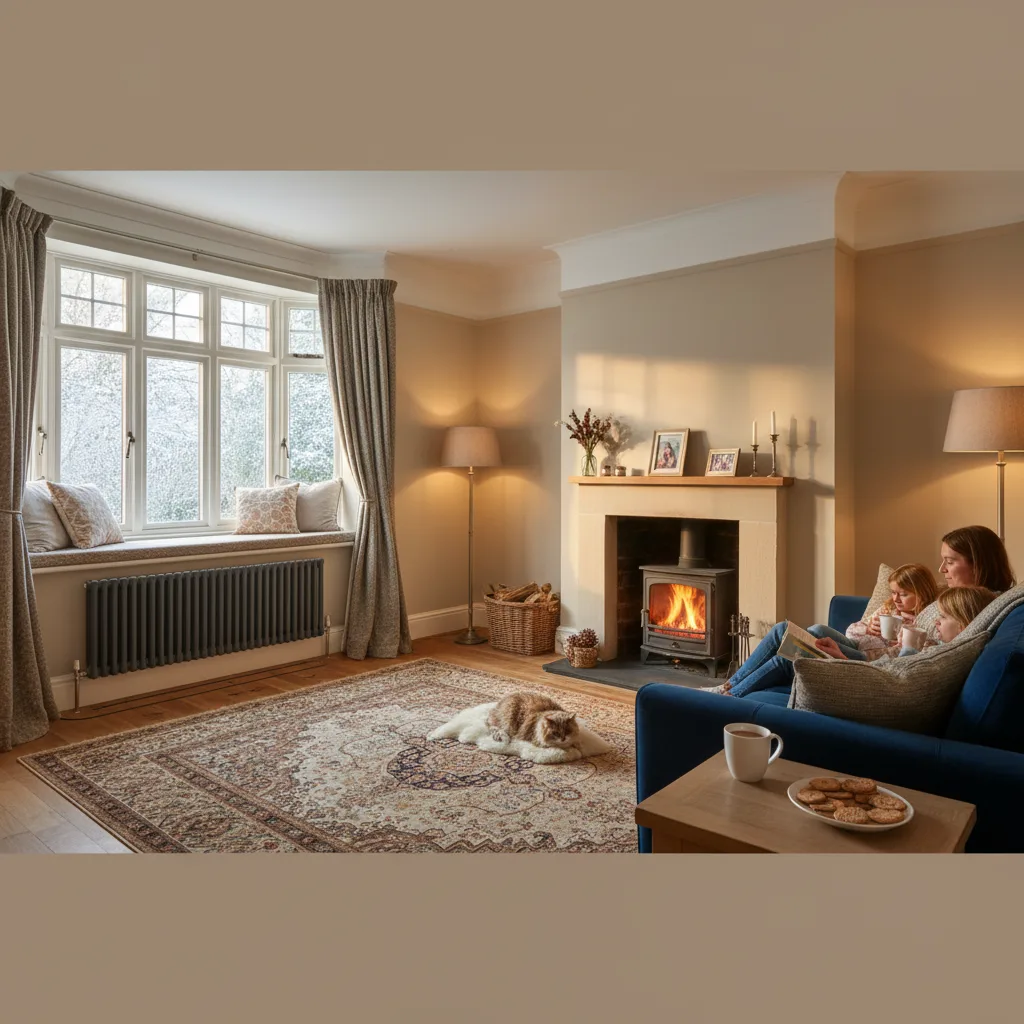 A modern UK home being upgraded under the Warm Homes Plan with insulation, solar panels and low-carbon heating.