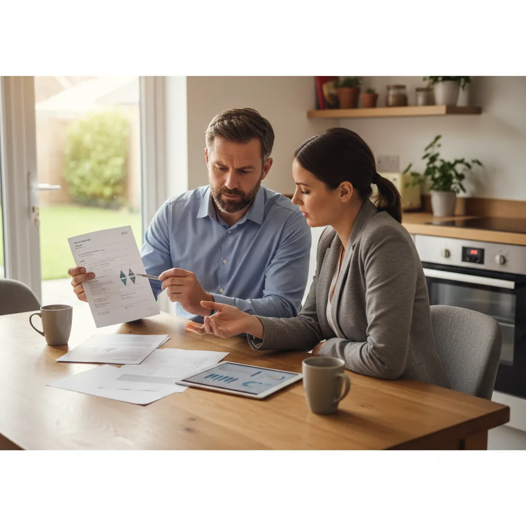 EPC consultation assessment for a rental property, landlord discussing energy efficiency improvements with an assessor.