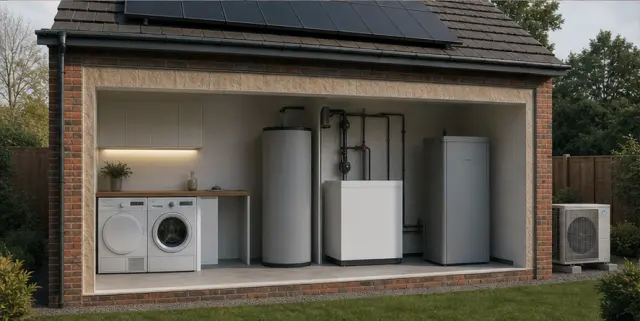 British home integrating solar panels, battery storage and a heat pump