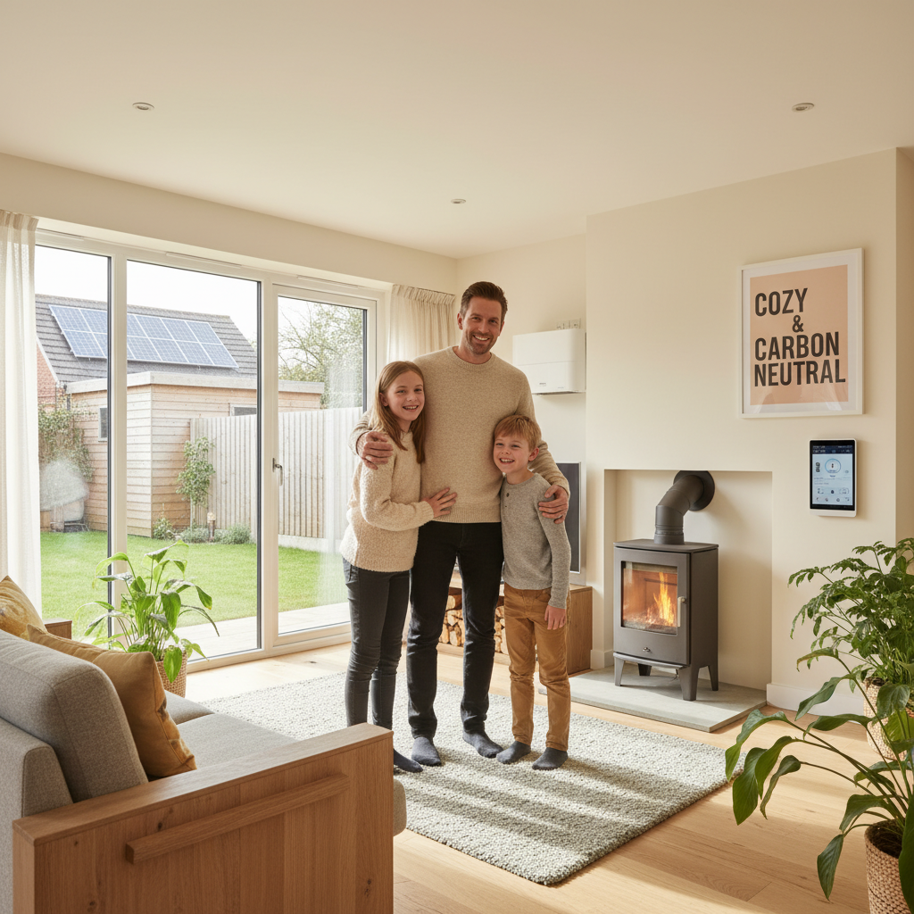 Happy UK family at their home after receiving energy efficiency grant improvements