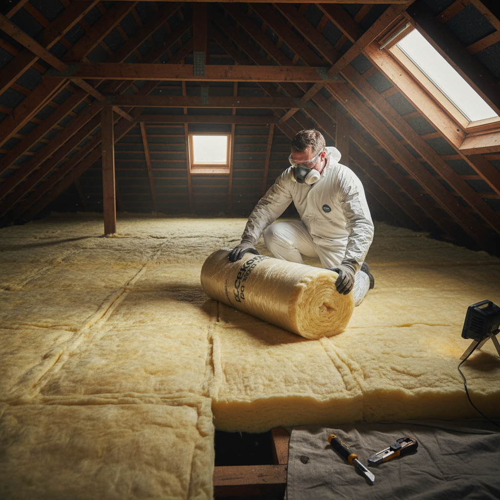 Loft insulation being professionally installed in a UK home