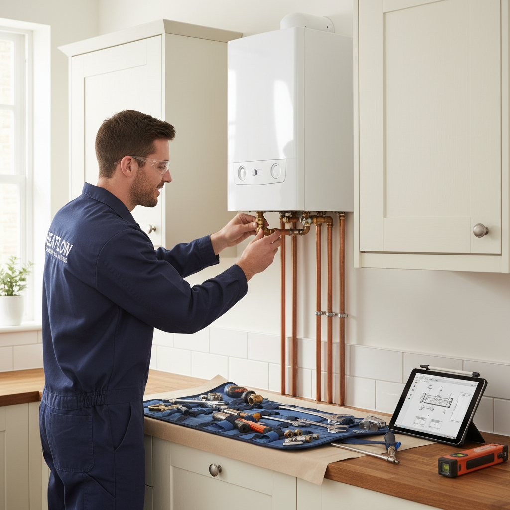 Engineer fitting central heating