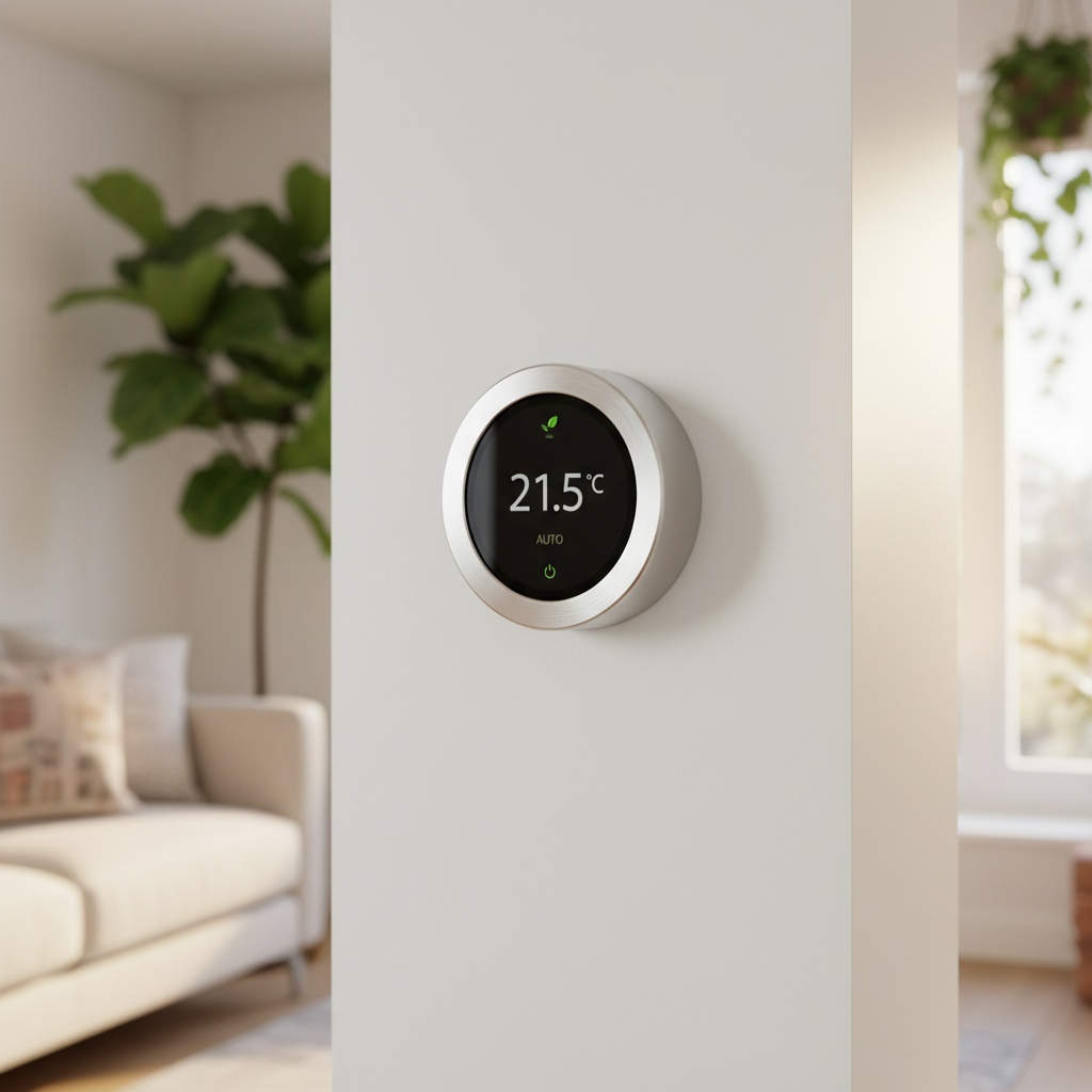Smart thermostat on wall