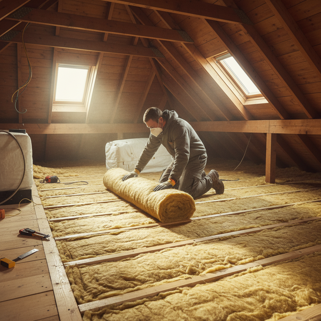 Loft insulation installation in a UK home