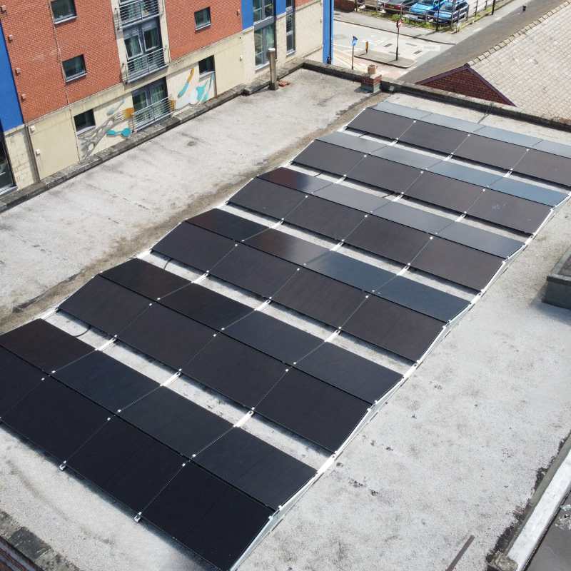 solar panels on a commercial building in Sheffield
